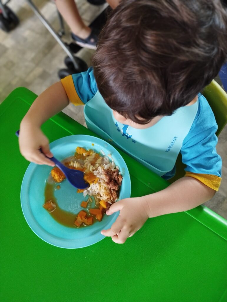 Prato com refeição colorida e saudável preparada na escola